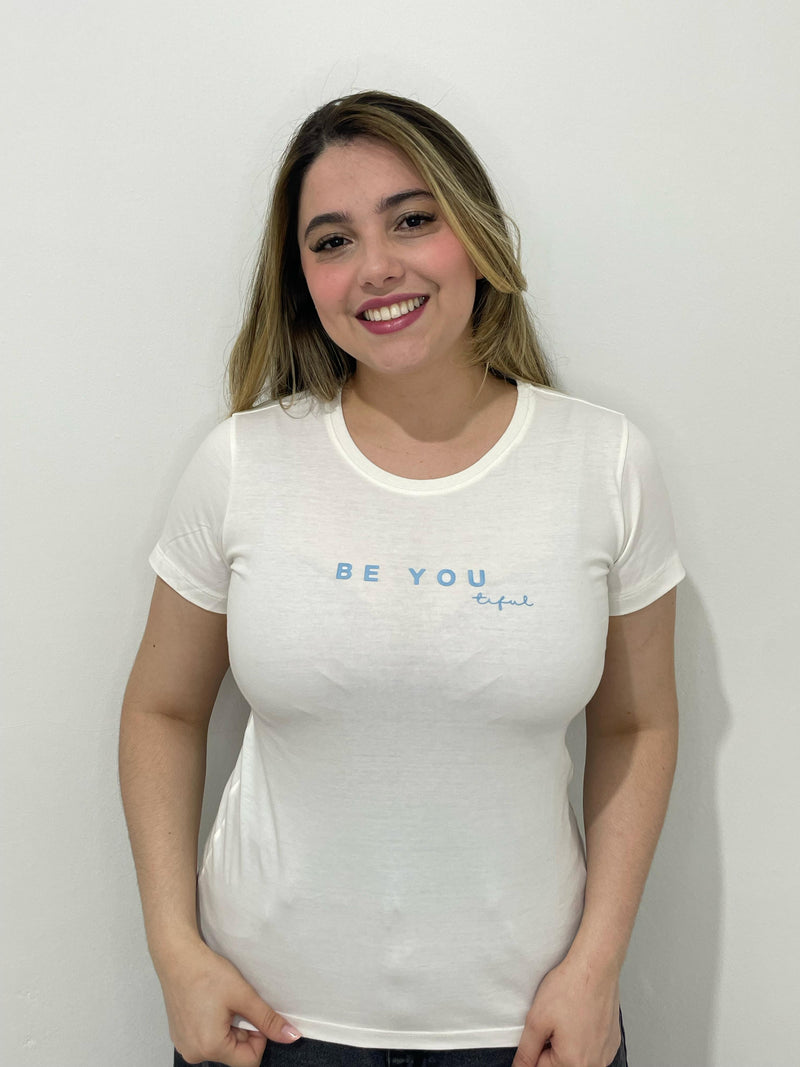 Camiseta Be You – Branca Estampa Azul