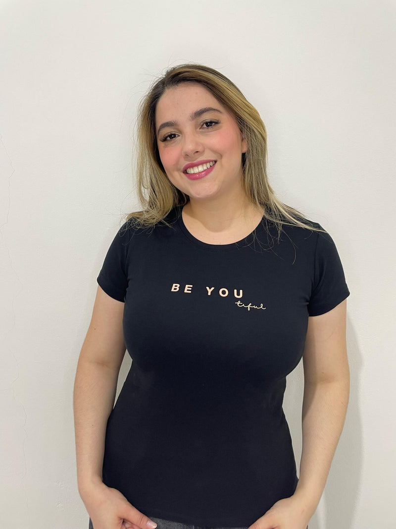 Camiseta Be You – Preto Estampa Marrom