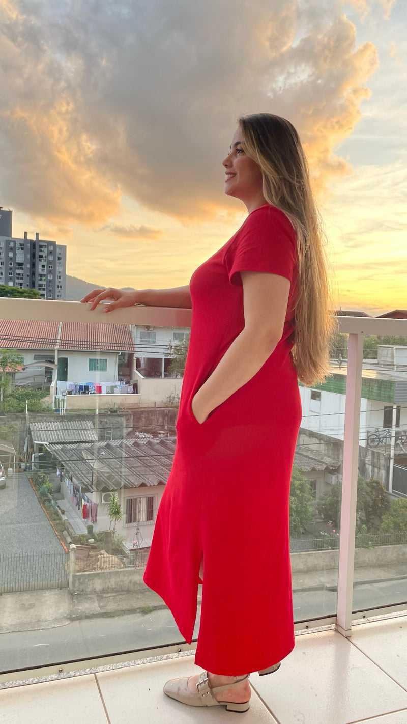 Vestido Longo Vermelho Casual – Básico Chic