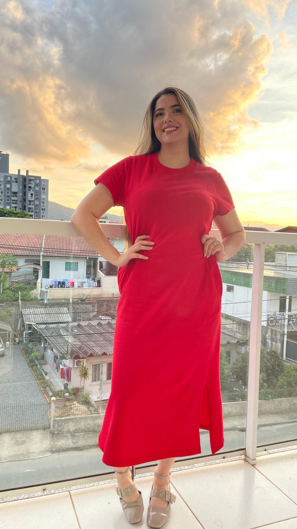 Vestido Longo Vermelho Casual – Básico Chic