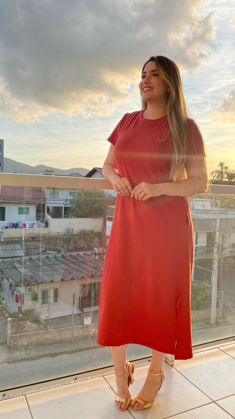 Vestido Longo Vermelho Casual – Básico Chic