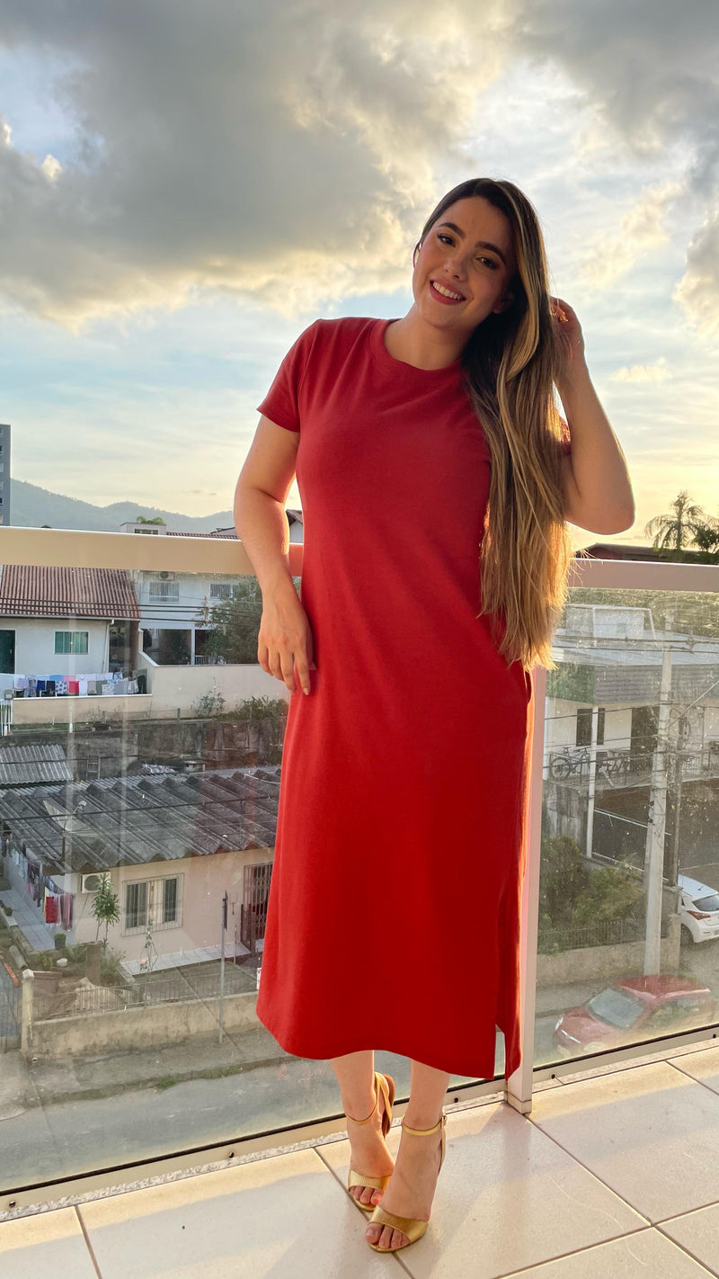 Vestido Longo Vermelho Casual – Básico Chic