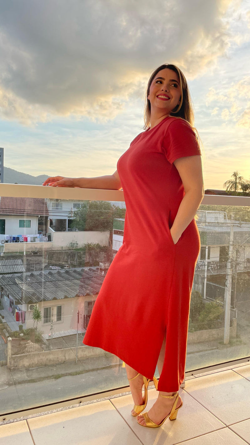 Vestido Longo Vermelho Casual – Básico Chic