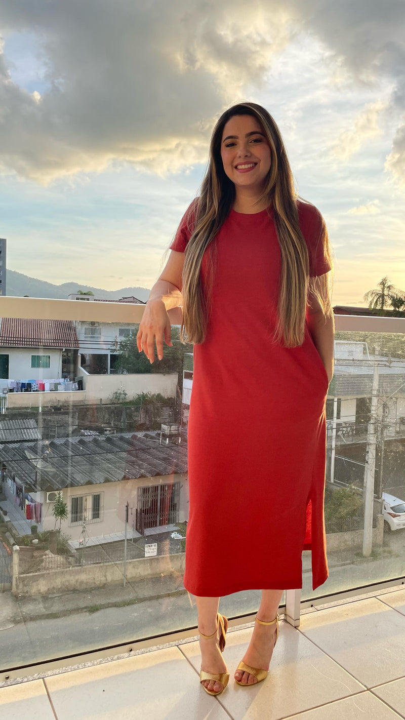 Vestido Longo Vermelho Casual – Básico Chic