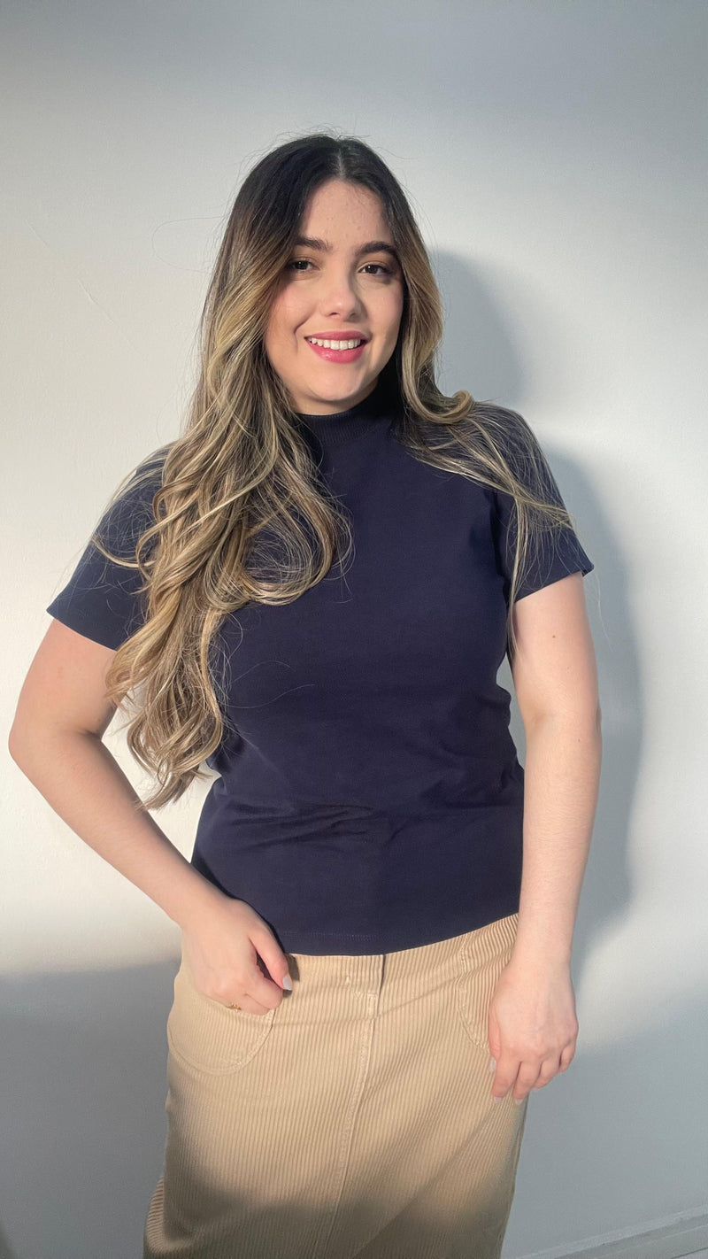 Camiseta gola alta Azul escuro