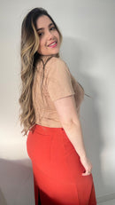 Camiseta gola alta Bege